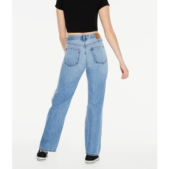 Aeropostale 90s Baggy blue super high rise wide leg deconstructed jeans Womens 4 - Picture 3 of 16